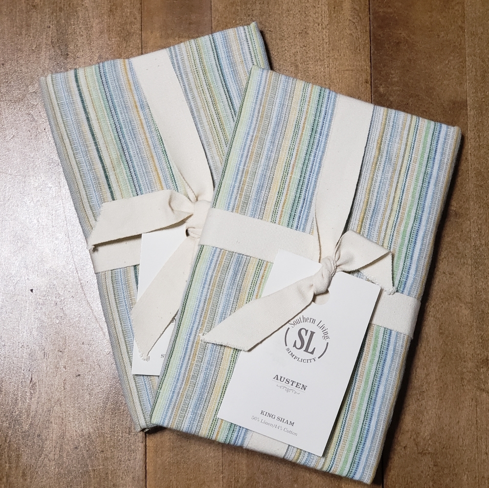 2 Southern Living Austen Stripe Linen King Pillow Shams